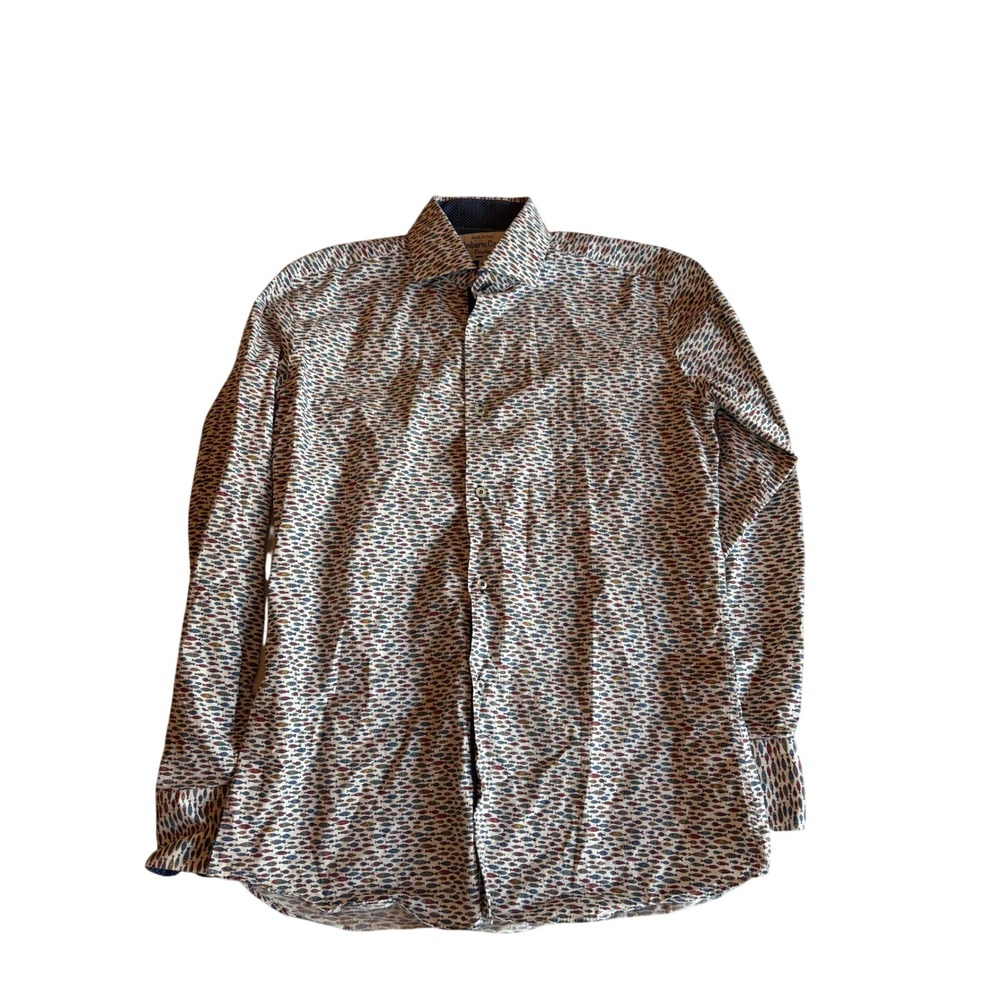 Umberto Carro Positano Made in Italy Fish Print Shirt 15.5/39 Button Down